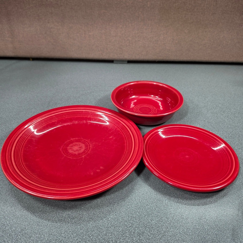 Fiestaware 3pc Place Setting Scarlet Red Ceramic Bowl Plate - Picture 3 of 9